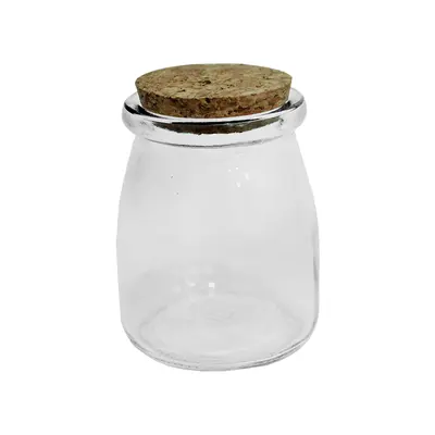 POTE PORTA CONDIMENTO DE VIDRO REDONDO COM TAMPA CORTICA 180ML