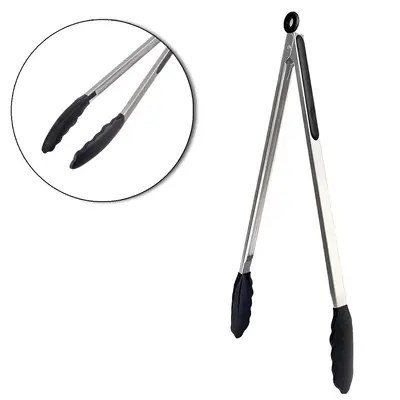 PEGADOR DE INOX MULTIUSO DE SILICONE PRETO COM MOLA E TRAVA 30,5CM