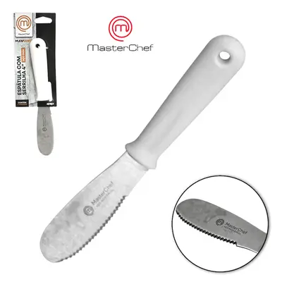 ESPATULA PATE / MANTEIGA DE INOX COM SERRILHA 4'' CABO PLASTICO BRANCO