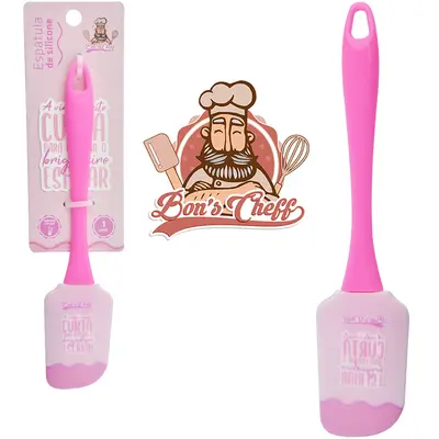 ESPATULA DE PAO DURO DE SILICONE ROSA CABO ACRILICO BONS CHEFF 24X5CM NA CARTELA