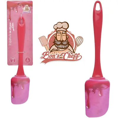 ESPATULA DE PAO DURO DE SILICONE CALDAS CEREJA CABO ACRILICO BONS CHEFF 24X5CM