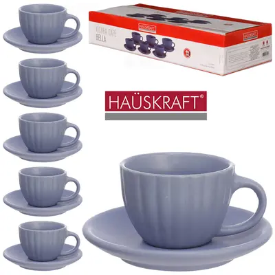 JOGO DE XICARA DE PORCELANA COM PIRES PARA CAFE BELLA AZUL HAUSKRAFT 12 PECAS 90ML