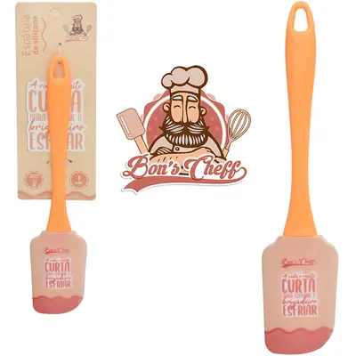 ESPATULA DE PAO DURO DE SILICONE CARAMELO CABO ACRILICO BONS CHEFF 24X5CM