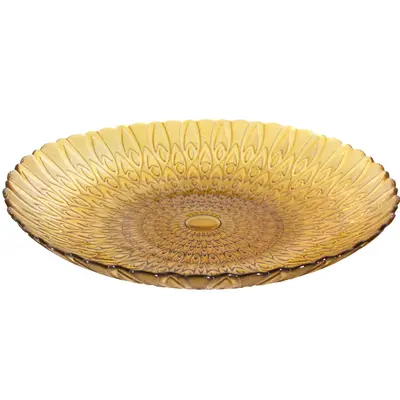 CENTRO DE MESA DE VIDRO REDONDO PLUMA TRANSLUCIDO AMBAR 6X37CM DE Ø