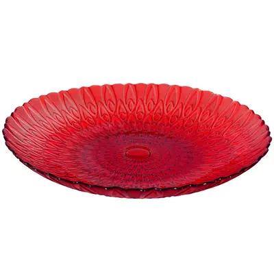 CENTRO DE MESA DE VIDRO REDONDO PLUMA TRANSLUCIDO VERMELHO 6X37CM DE Ø