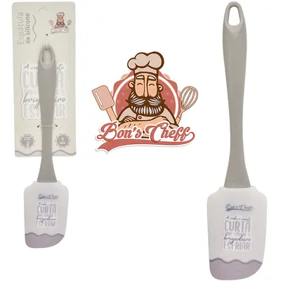 ESPATULA DE PAO DURO DE SILICONE CINZA CABO ACRILICO BONS CHEFF 24X5CM NA CARTELA