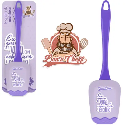 ESPATULA MULTIUSO DE SILICONE ROXO CABO ACRILICO BONS CHEFF 24X6CM NA CARTELA