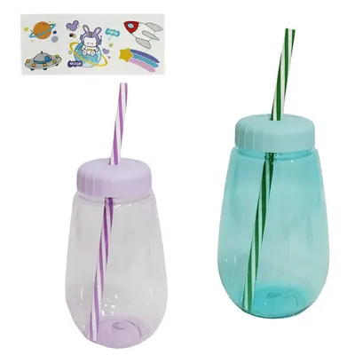 COPO COM TAMPA E CANUDO DE PLASTICO + ADESIVO 500ML