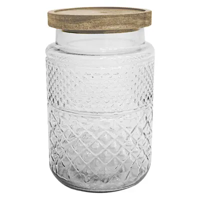 POTE DE VIDRO REDONDO COM TAMPA HERMETICA DE MADEIRA 1850ML