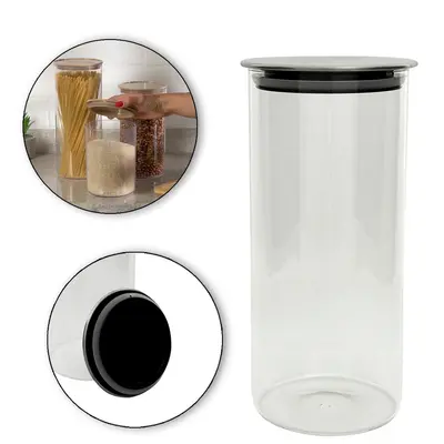 POTE DE VIDRO BOROSSILICATO REDONDO COM TAMPA HERMETICA DE INOX 1300ML
