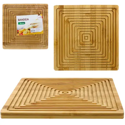 BANDEJA TABUA DE CORTE DE MADEIRA / BAMBU MULTIUSO QUADRADO 28X1,5CM