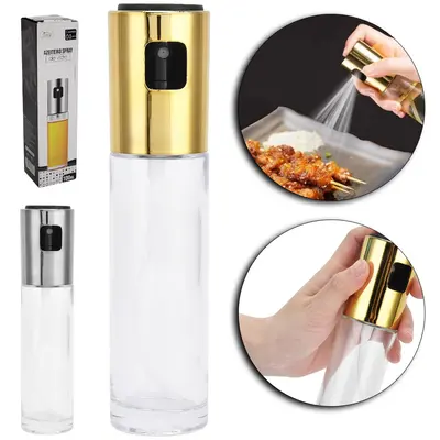 AZEITEIRO / VINAGREIRO SPRAY / PULVERIZADOR / BORRIFADOR DE VIDRO COM TAMPA METALIZADO PLASTICO 100ML