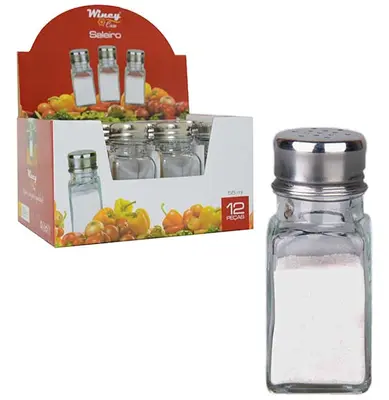 SALEIRO / PIMENTEIRO DE MESA DE VIDRO COM TAMPA DE METAL 9CM