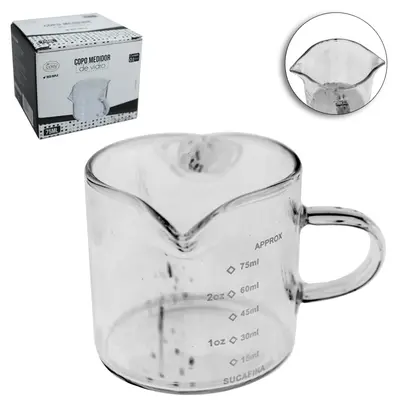 COPO MEDIDOR / DOSADOR GRADUADO PARA CAFETEIRA EXPRESSO DE VIDRO COM 2 BICOS + ALCA BARISTA 75ML