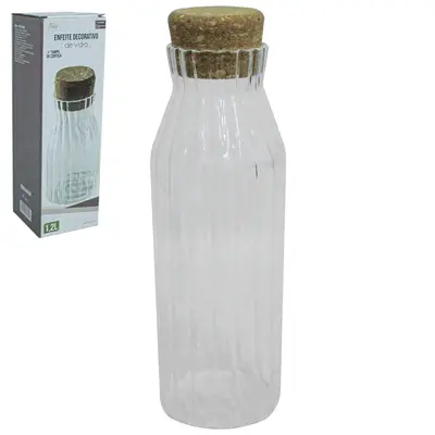 POTE DE VIDRO BOROSSILICATO REDONDO CANELADO COM TAMPA CORTICA 1,2L