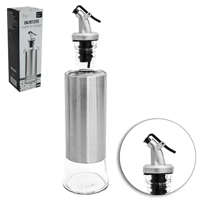 AZEITEIRO / VINAGREIRO DE VIDRO / INOX COM BICO DOSADOR DE PLASTICO 300ML