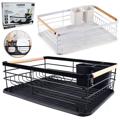 ESCORREDOR SECADOR DE PRATOS / COPOS ARAMADO COM BANDEJA + PORTA TALHER DE PLASTICO 41X30,5X13,5CM
