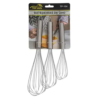 BATEDOR DE CLARA FOUET MANUAL INOX TOP CASA COM 3 PECAS 29X7/25X6,5/21,5X5CM