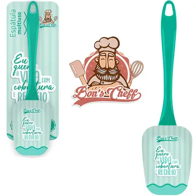 ESPATULA MULTIUSO DE SILICONE VERDE CABO ACRILICO BONS CHEFF 24X6CM NA CARTELA