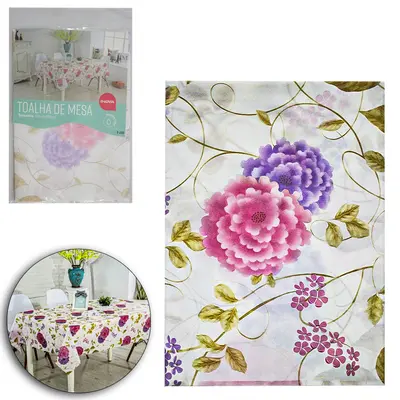 TOALHA DE MESA DE PLASTICO EVA RETANGULAR IMPERMEAVEL FLORAL INOVA 183X137CM