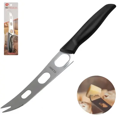 FACA PARA QUEIJOS DE INOX CABO PLASTICO PRETO 23,8CM