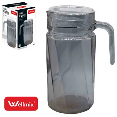 JARRA DE VIDRO COM TAMPA DE ACRILICO BASIK CINZA FUME 1,5L