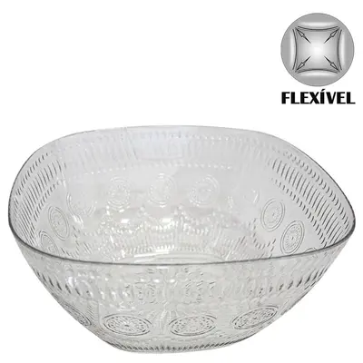 TIGELA SALADEIRA / FRUTEIRA DE PLASTICO PET FLEXIVEL QUADRADA 23X11CM