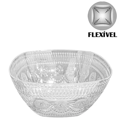TIGELA SALADEIRA / FRUTEIRA DE PLASTICO PET FLEXIVEL QUADRADA 28,5X12CM