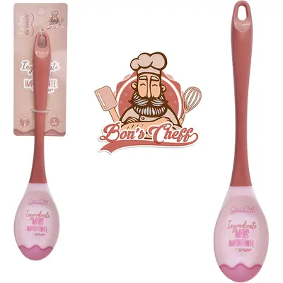 COLHER DE ARROZ DE SILICONE MARROM CABO ACRILICO BONS CHEFF 30,5X6CM NA CARTELA