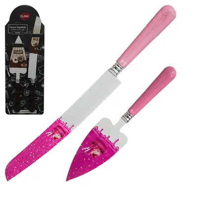 CONJUNTO PARA BOLO COM ESPATULA + FACA DE INOX CABO PLASTICO
