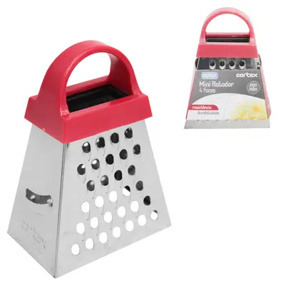 MINI RALADOR 4 FACES DE INOX COM ALCA DE PLASTICO VERMELHO 3,5''