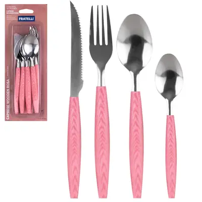 CONJUNTO DE TALHERES / FAQUEIRO DE INOX COM 12 PECAS CABO PLASTICO CAPRESE WOODEN ROSA