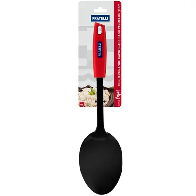 COLHER DE ARROZ DE INOX CAPRI BLACK CABO PLASTICO VERMELHO 31X7CM