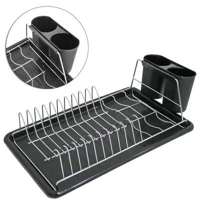 ESCORREDOR SECADOR DE PRATOS / COPOS ARAMADO COM BANDEJA + PORTA TALHER DE PLASTICO 40X23,5X12,5CM