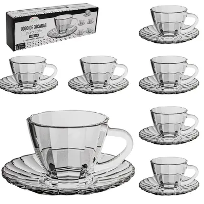 JOGO DE XICARA DE VIDRO COM PIRES PARA CAFE COM 12 PECAS 76ML