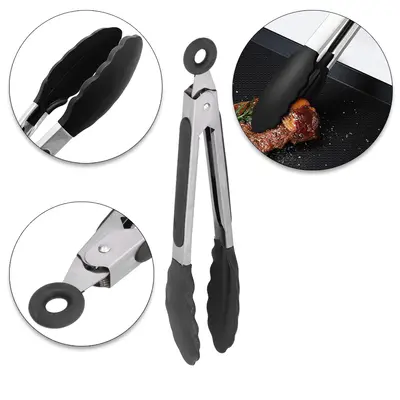 PEGADOR INOX MULTIUSO DE SILICONE PRETO COM MOLA E TRAVA 21CM