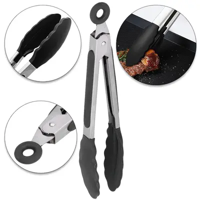 PEGADOR INOX MULTIUSO DE SILICONE PRETO COM MOLA E TRAVA 29CM