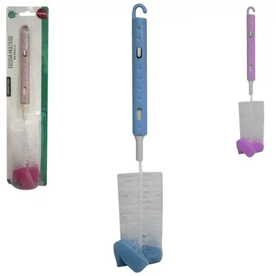 ESCOVA LAVA MAMADEIRA / GARRAFA DE NYLON COM ESPONJA / BUCHA E CABO PLASTICO RETRATIL INOVA 29,5CM