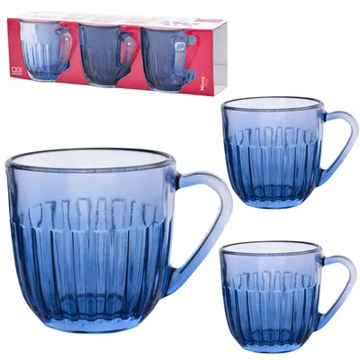 JOGO DE CANECA XICARA DE VIDRO PARA CAFE ATHENA AZUL COM 3 PECAS 90ML