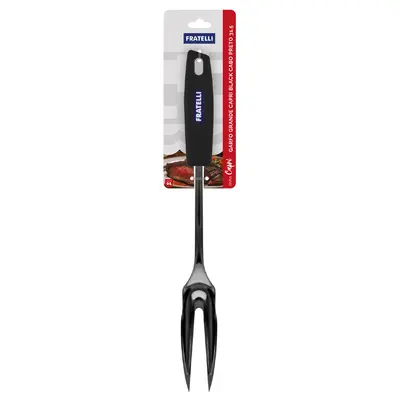 GARFO TRINCHANTE DE INOX PARA CHURRASCO CAPRI BLACK CABO PLASTICO PRETO 31,5CM