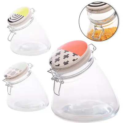 POTE DE VIDRO REDONDO COM TAMPA HERMETICA PORCELANA E FECHO 1300ML