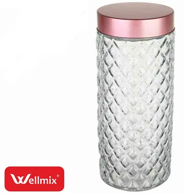 POTE DE VIDRO REDONDO LOSANGO COM TAMPA DE METAL CHAMPAGNE DIAMOND 1,6L