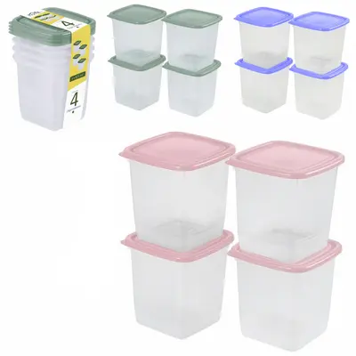 CONJUNTO DE ORGANIZADOR DE PLASTICO QUADRADO P HOME COM TAMPA 4 PECAS 625ML