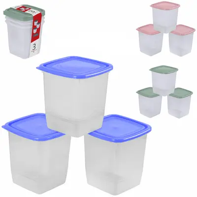 CONJUNTO DE ORGANIZADOR DE PLASTICO QUADRADO M HOME COM TAMPA 3 PECAS 1L