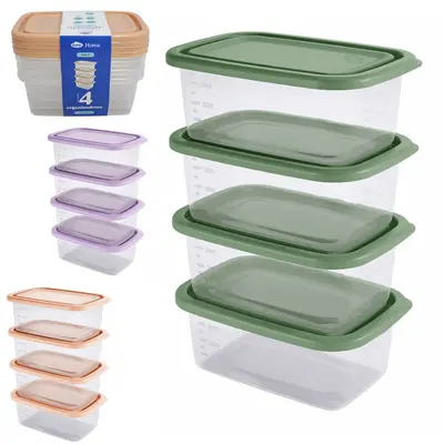 CONJUNTO DE ORGANIZADOR DE PLASTICO RETANGULAR GRADUADO P HOME COM TAMPA 4 PECAS 460ML