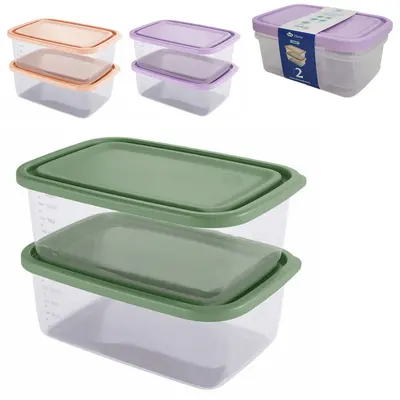 CONJUNTO DE ORGANIZADOR DE PLASTICO RETANGULAR GRADUADO G HOME COM TAMPA 2 PECAS 1,47L