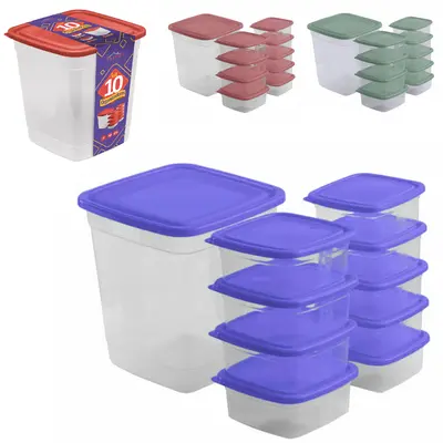 CONJUNTO DE ORGANIZADOR DE PLASTICO QUADRADO PM / GG HOME COM TAMPA 10 PECAS 3600 / 380 / 230ML