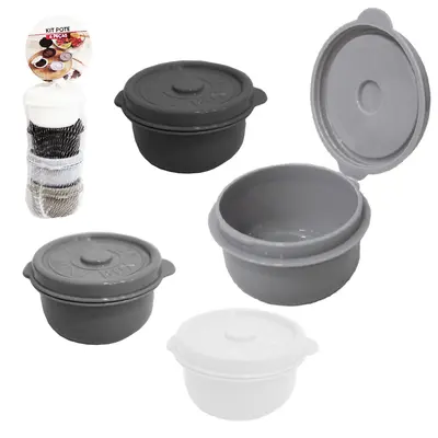 CONJUNTO DE MINI POTE DE PLASTICO REDONDO COM TAMPA 4 PECAS 50ML NA REDE