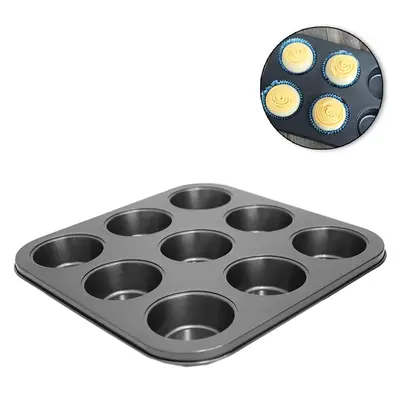FORMA ASSADEIRA DE ACO CARBONO ANTIADERENTE PARA CUPCAKE COM 9 CAVIDADES 26X2,5CM