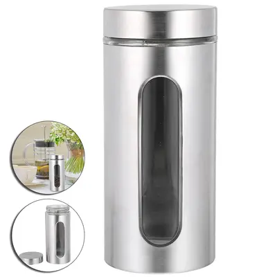 POTE DE VIDRO / INOX REDONDO PARA MANTIMENTOS COM VISOR + TAMPA DE ROSCA 1,25L
